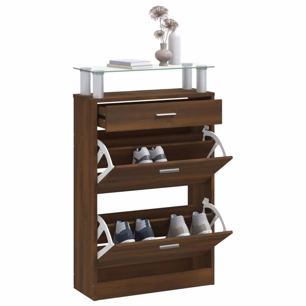 Berkfield Home Modern Oak Shoe Cabinet in Brown, W/D/H: 63 x 24 x 104 cm – 3