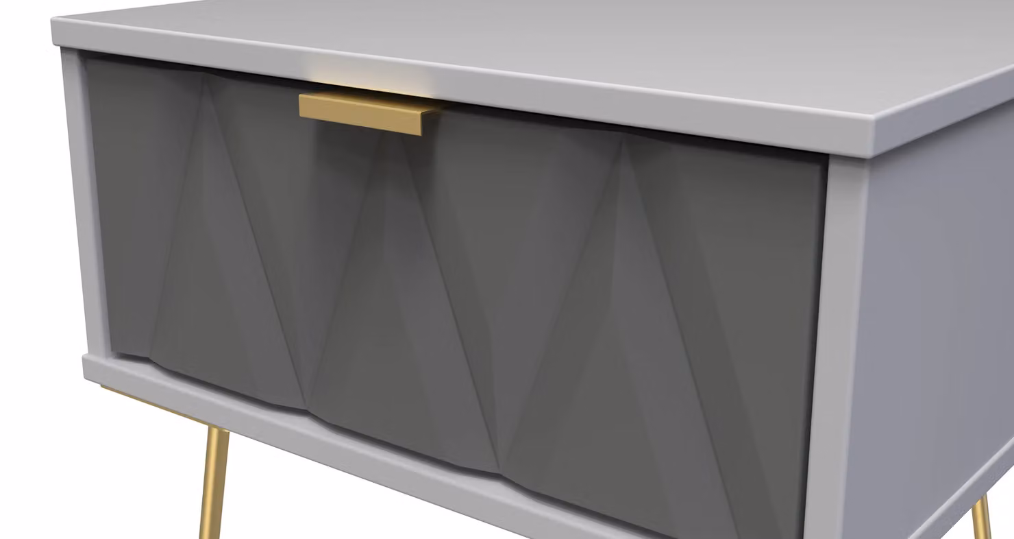 Ready Assembled 2 U Dallas 1 Drawer Bedside Table in Mid Grey and Gold – 3