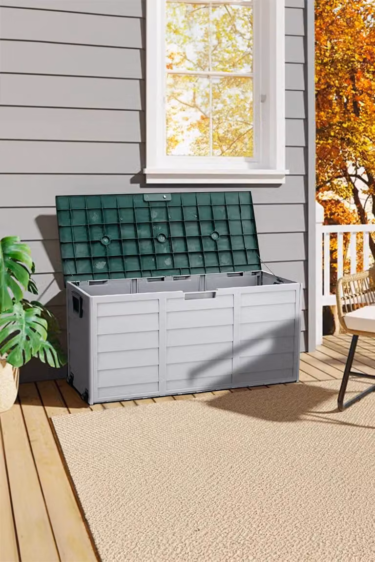 Living and Home Outdoor Garden Tool Storage Deck Box with Wheels in Green