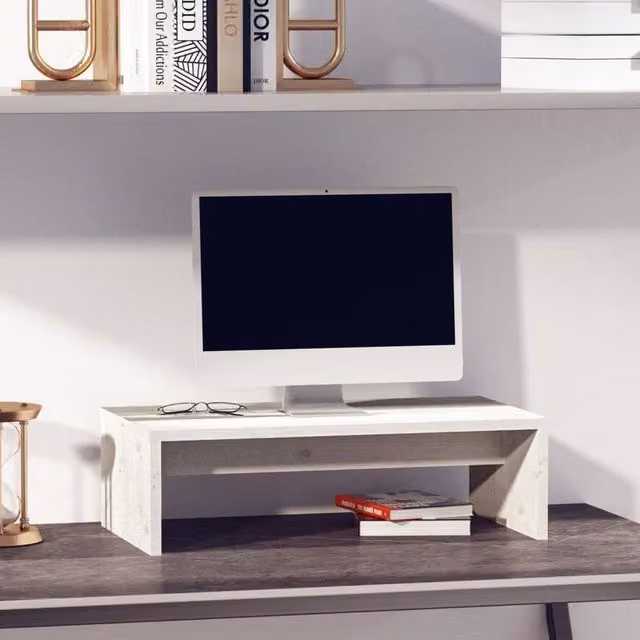 Berkfield Home White Solid Wood Pine Monitor Stand, W/D/H: 50 x 27 x 15 cm