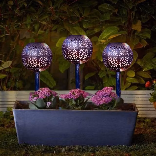 Marco Paul 3 Pack of Bronze Solar Silhouette Orb Stake Lights in Purple, Height: 40 cm – 1