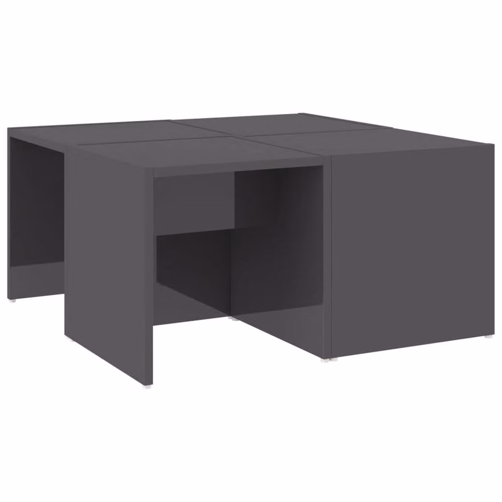 Berkfield Home Set of 4 Modern Square Coffee Tables in High Gloss Grey, W/D/H: 33 x 33 x 33 cm – 2