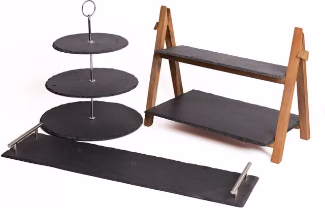 Artes 3 Tier Black Slate Serving Stand with Handles