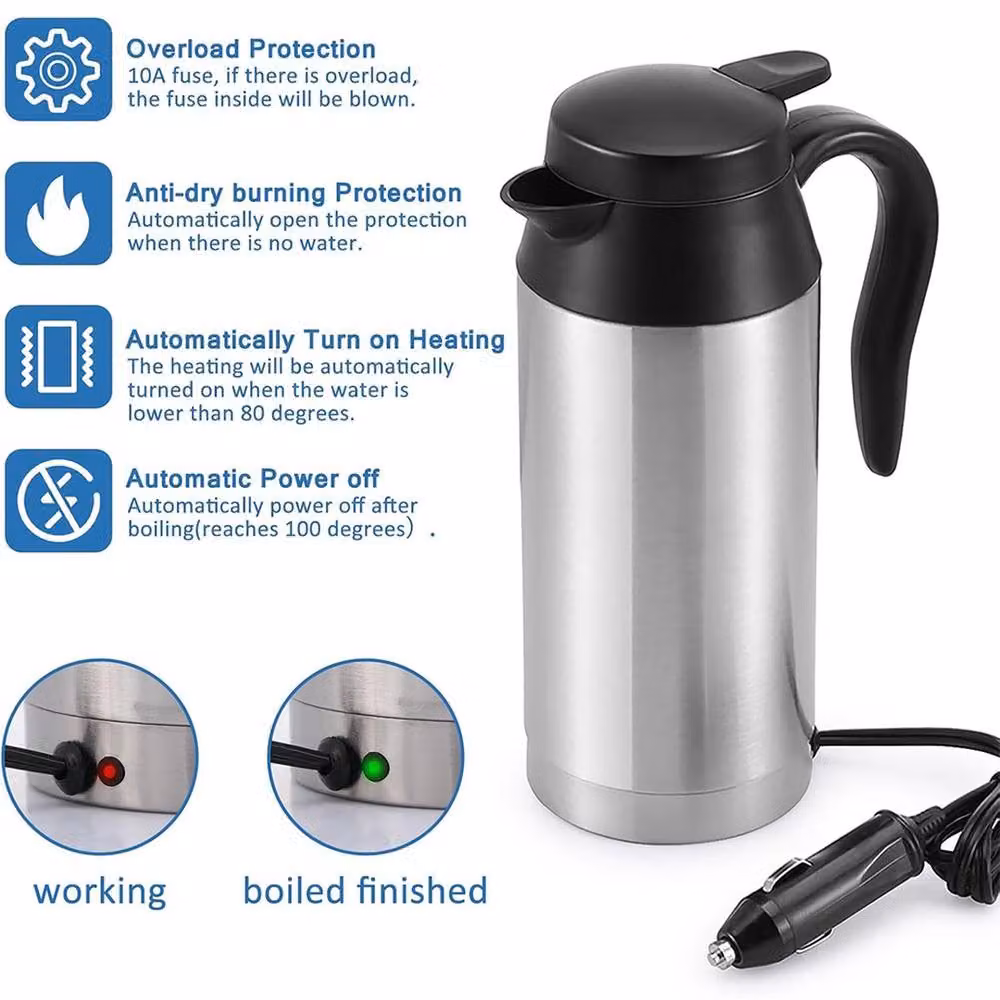 EONLION 12V Stainless Steel Electric Kettle Pot, 750ml, Silver – 4