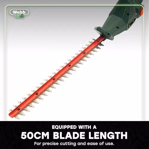 Webb Eco 20V Long Reach 50cm Hedge Trimmer and 20cm Pruner Attachment with 2Ah Rechargeable Battery and Charger, Green – 2