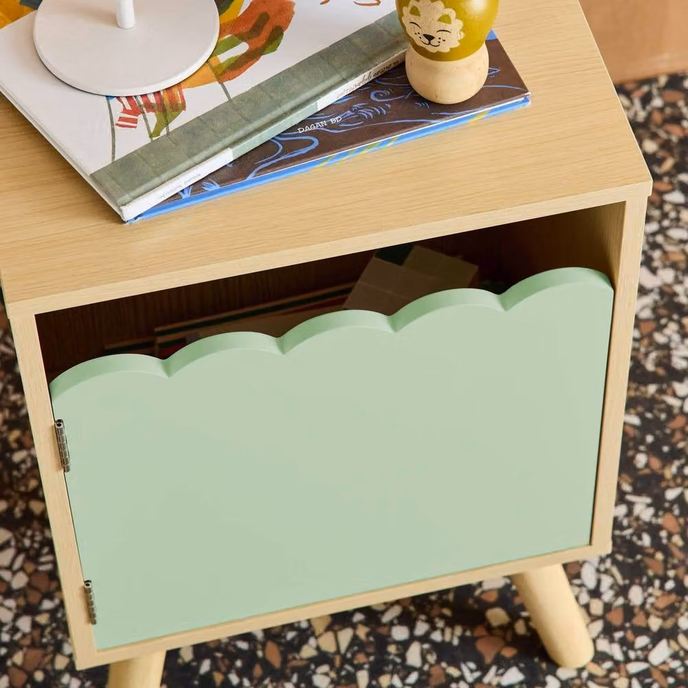 sweeek Children's Bedside Table with 1 Door in Green Wood Decor – 3