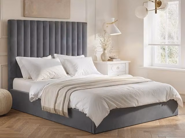 Flair Everley Upholstered Fabric Ottoman Bed in Grey, W/D/H: 140 x 200 x 158 cm – 1