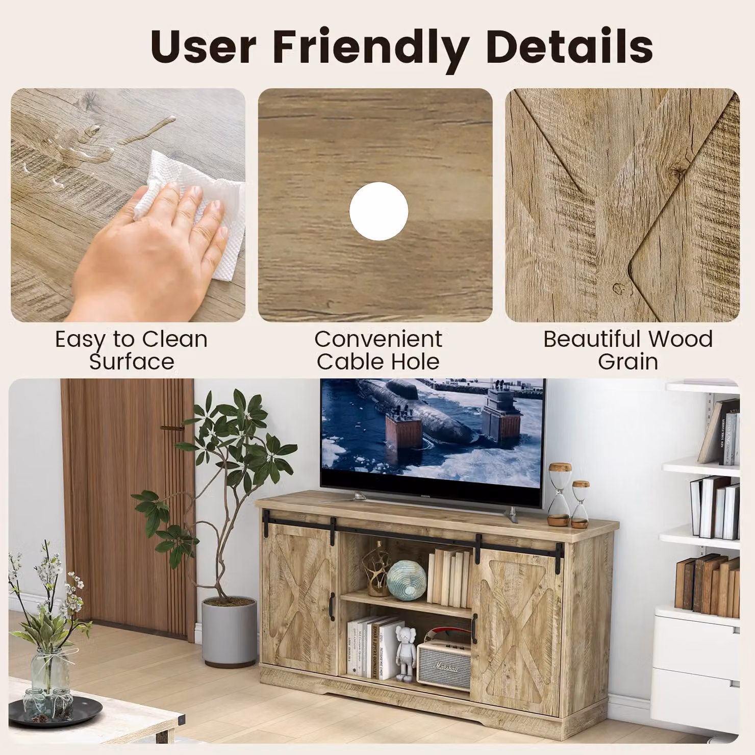 Gymax Media Entertainment Centre TV Stand Cabinet in Light Oak, Width: 150 cm – 4
