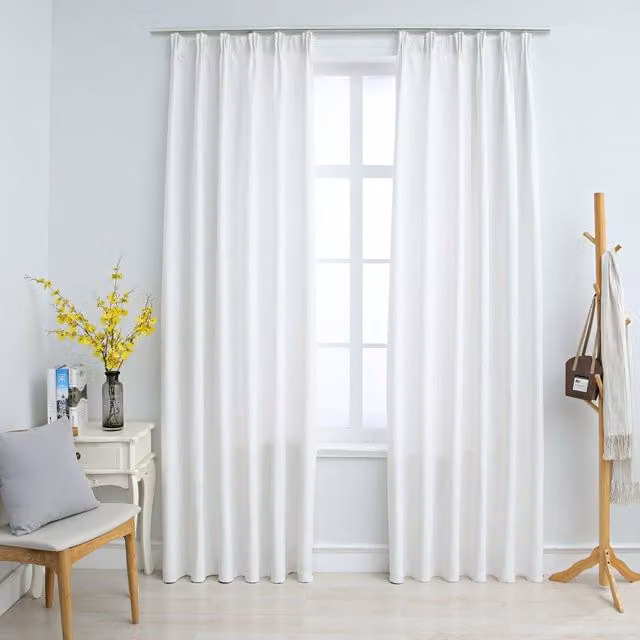 Berkfield Home White Blackout Curtain Fabric Panels with Hooks, 2 Pack, W: 140 cm, H: 225 cm
