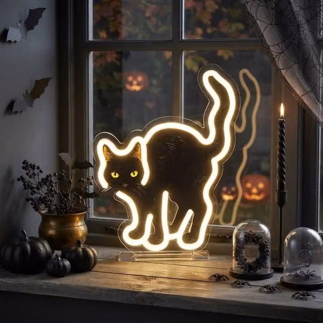 Garden Greatness Scaredy Cat Acrylic Neon LED Table Decor in Black – 1