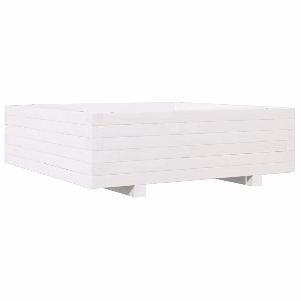 Berkfield Home White Solid Wood Pine Garden Planter Tub W: 80 cm, D: 80 cm, H: 26.5 cm – 2