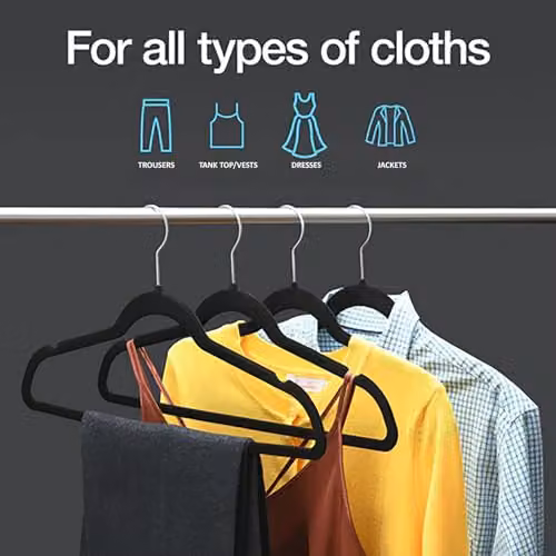 Simpa Heavy Duty Velvet Non-Slip Space Saving Clothes Hangers with 360 Degree Swivel Hook, 50 Pack, Black and Silver – 4