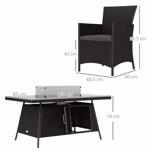 Outsunny 7 Piece Rattan Garden Furniture Set with Fire Pit Table in Black – 6