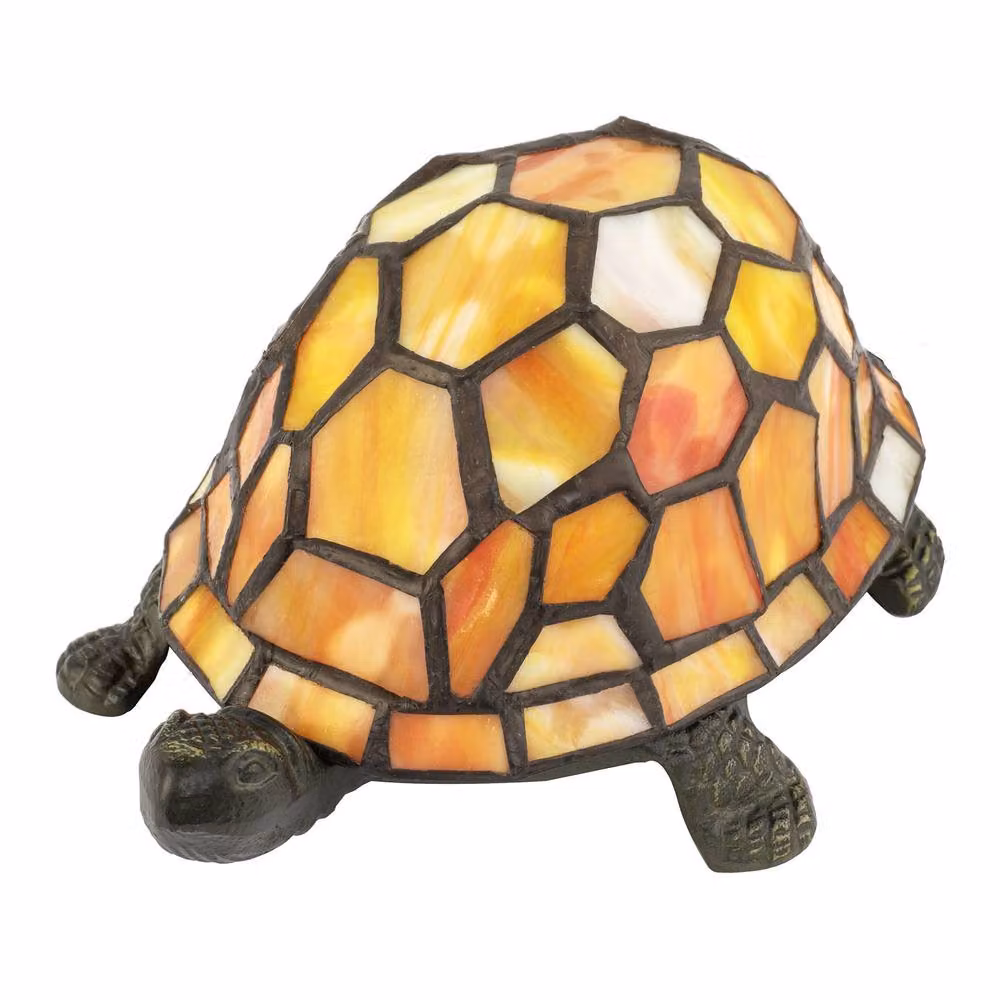 Happy Homewares Tiffany Tortoise Table Lamp in Orange, Amber and Bronze Stained Glass – 2
