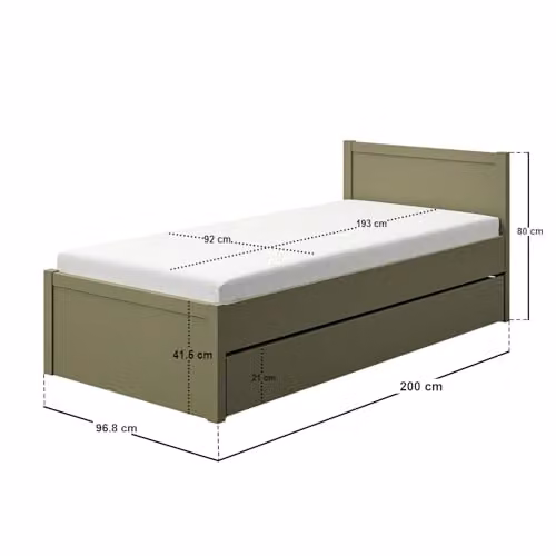 Flair Oli Single Wooden Bed with Drawers in Green and Oak – 2