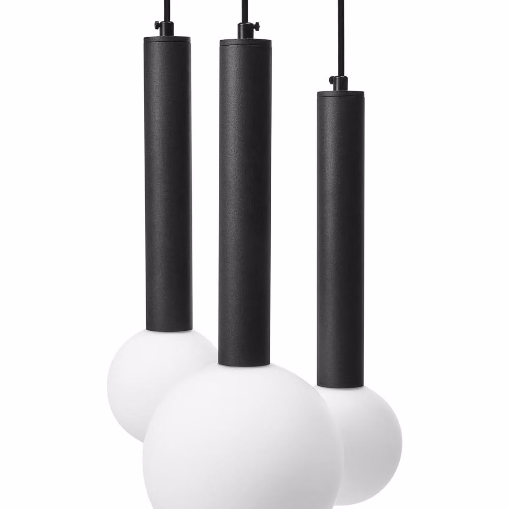 Wyld and Coco Black Three-Light Suspended Pendant Lamp with Transparent Glass Shades and Metal Frame – 2