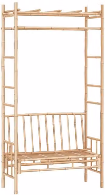 Berkfield Home Rustic Bamboo Garden Bench with Pergola in Brown, Width: 116 cm