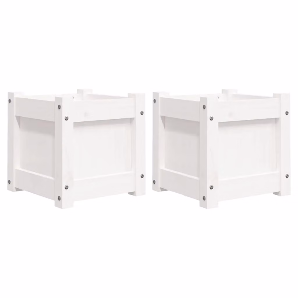 Berkfield Home Garden White Solid Wood Pine Planter Tub, 2 Pack – 2