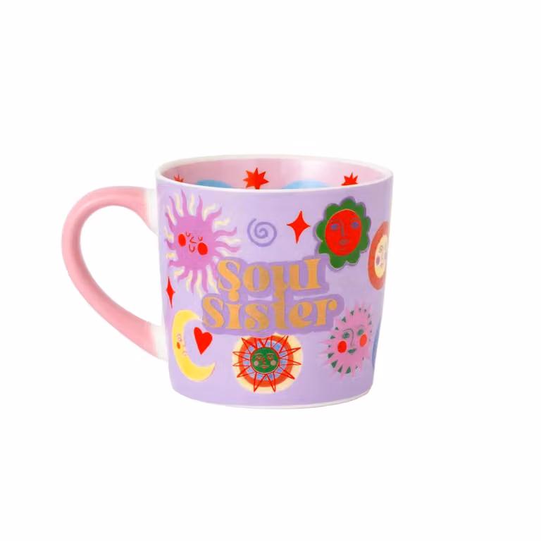Eleanor Bowmer Soul Sister Bone China Mug in Multicolour Pink, Purple and Gold