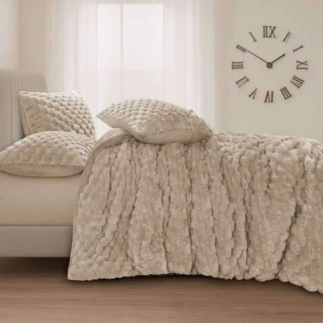 VELOSSO Reversible Hygge Warm Teddy Duvet Cover Set, Beige, 90 x 200 cm
