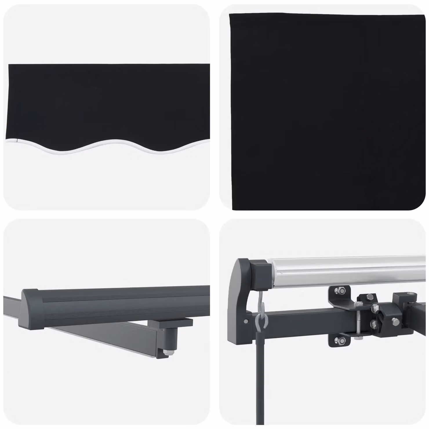 Berkfield Home Manual Retractable Folding Arm Awning with LED in Black, W: 350 cm, D: 250 cm – 5