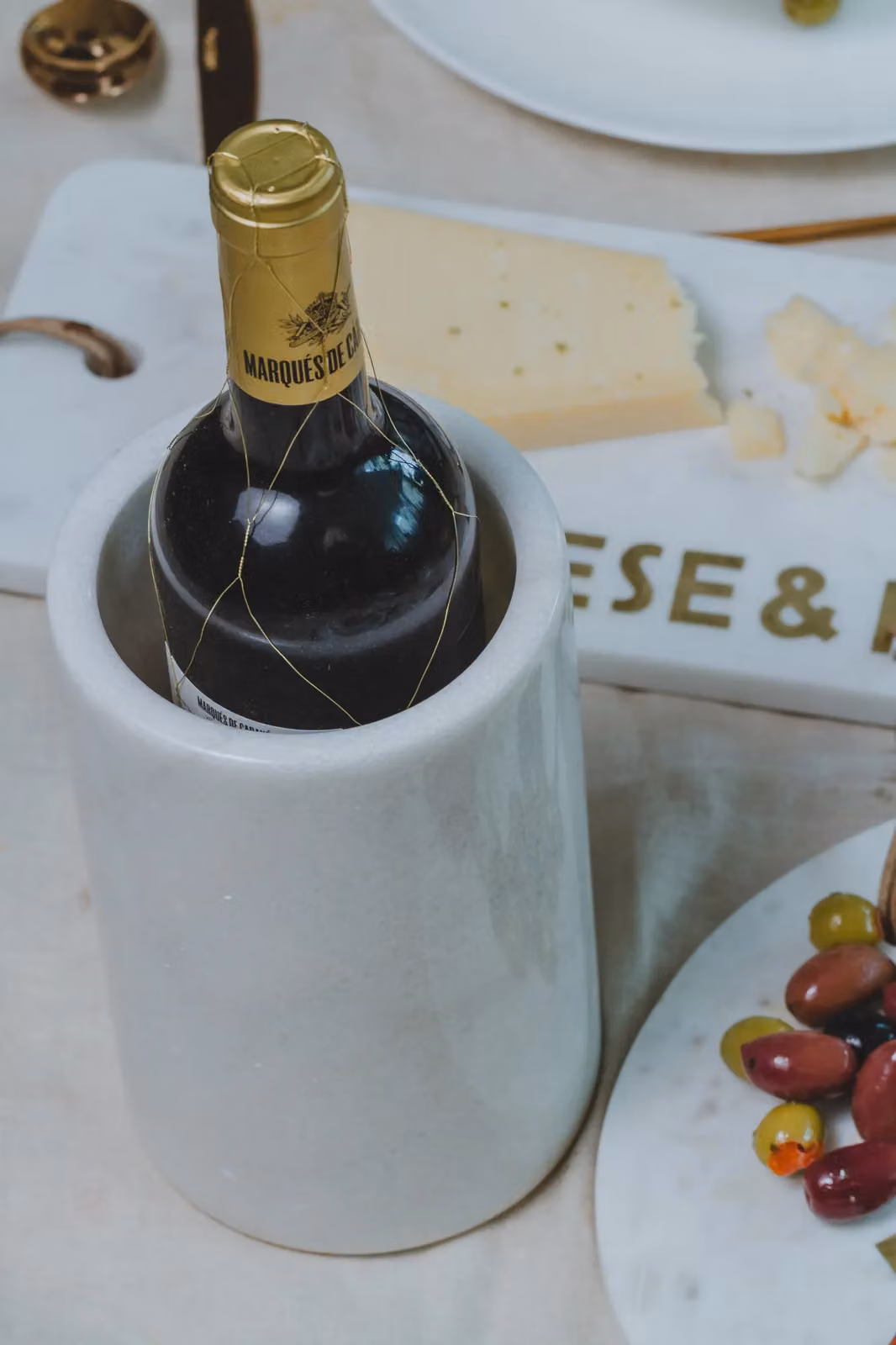 Artesa White Marble and Ceramic Wine Bottle Cooler – 3