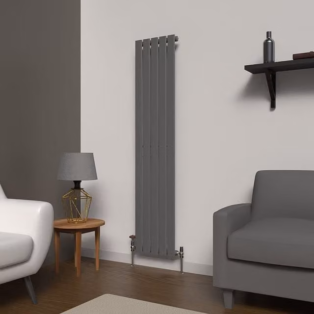 Lux Heat Anthracite Grey Flat Vertical Single Panel Designer Radiator H: 160 cm, W: 35 cm