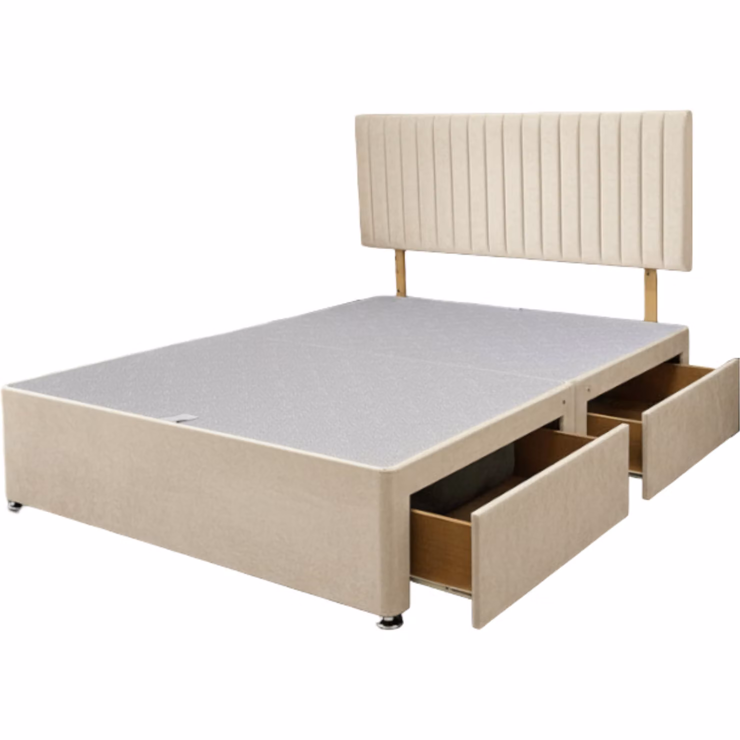 Knight Sleep Emily Upholstered Divan Bed Base with 2 Drawers and Headboard, Cream, W/D/H: 120 x 200 cm – 2