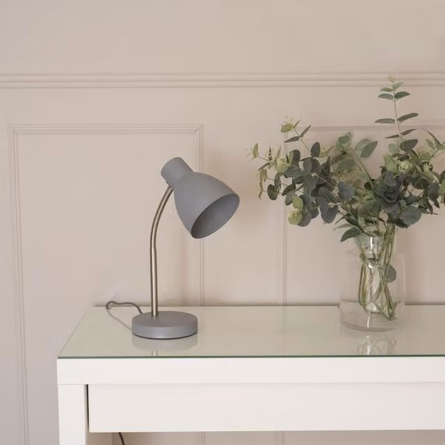 ValueLights Keela Adjustable Flexi Neck Desk Lamp in Grey with LED Bulb – 1