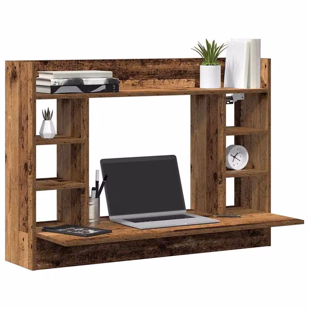 Berkfield Home Wall-Mounted Floating Computer Desk in Brown Old Wood, W/D/H: 105 x 48 x 75 cm – 3