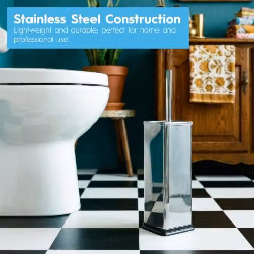 Harbour Housewares Brushed Square Toilet Brush and Holder in Silver – 3