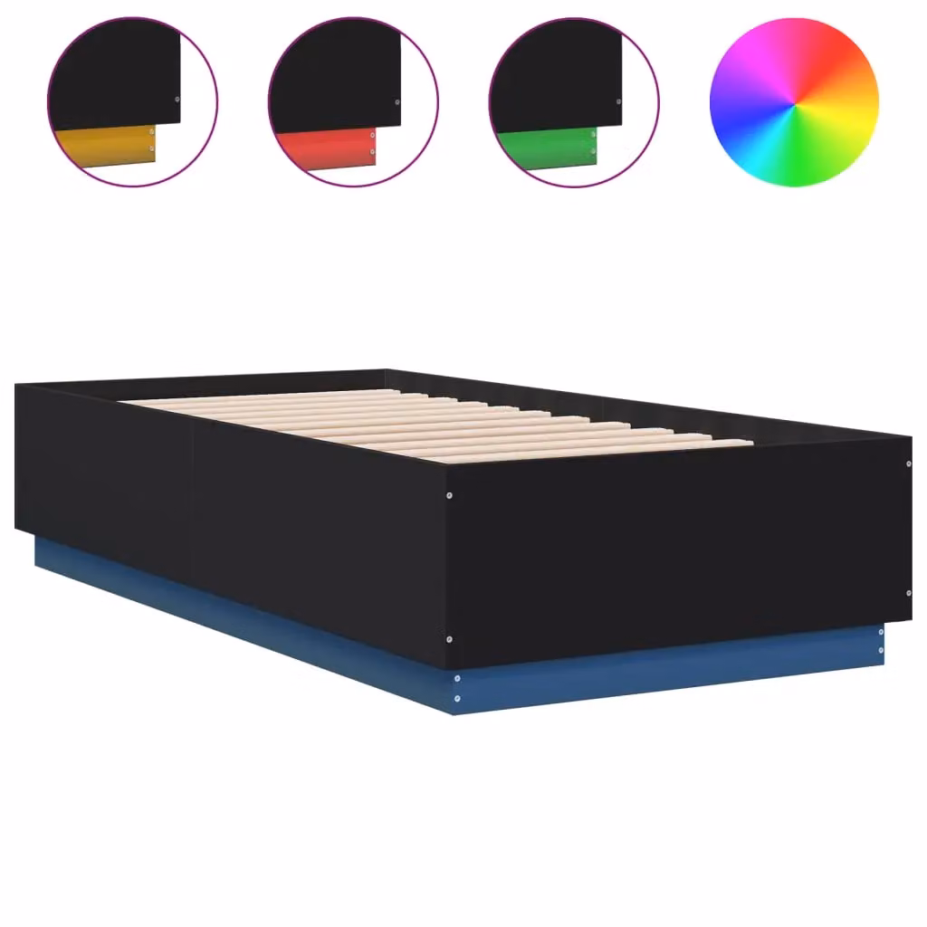 Berkfield Home Modern Single Bed Frame in Black with LED Under-Bed Lighting and USB Charging Port, W/D/H: 90 x 190 cm – 2