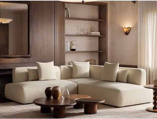 Solace+Co Luna Large L-Shape Chenille Sofa in Beige – 1