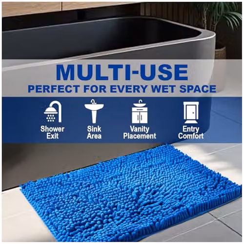 GAVENO CAVAILIA Blue Chenille Microfibre Faux Fur Bath Mat, W/D: 50 x 80 cm – 6