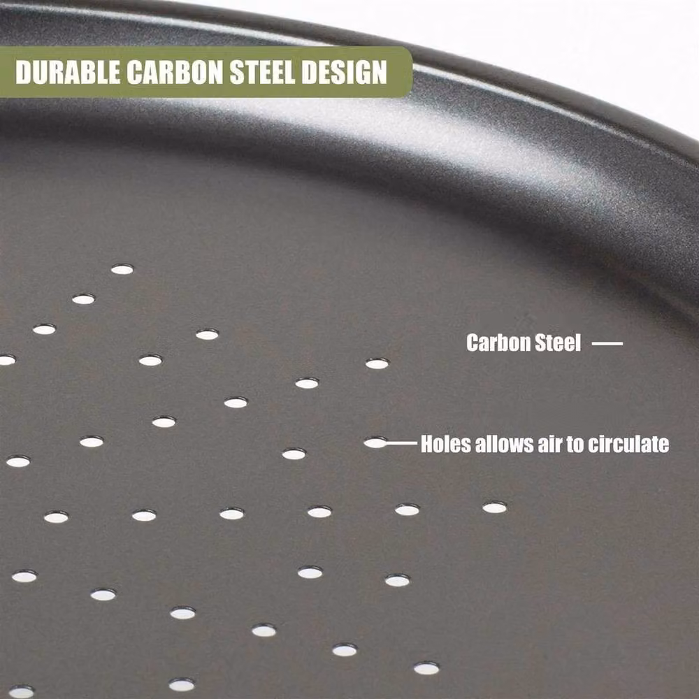 PAWNORA Set of 3 Large Non-Stick Round Carbon Steel Pizza Trays, Black, Diameter: 32 cm – 2