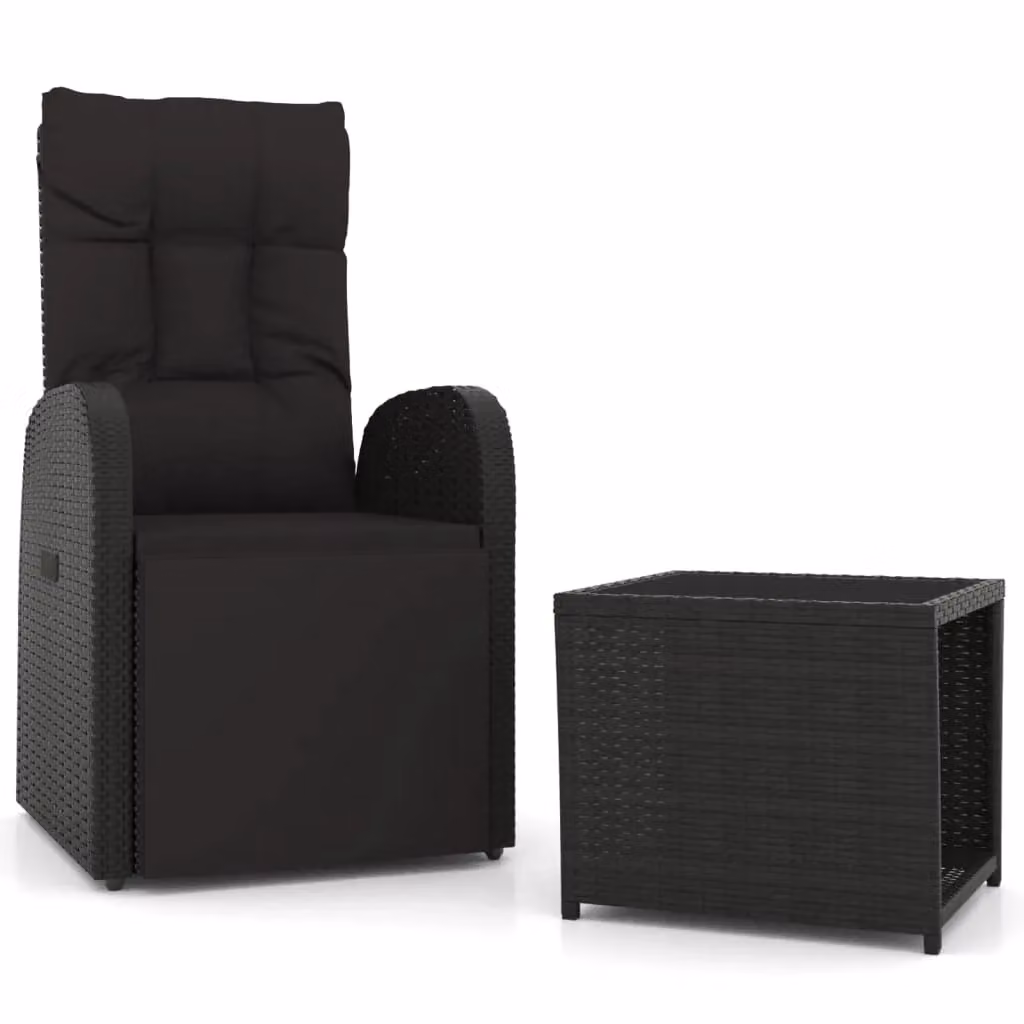Berkfield Home 2 Piece Black Poly Rattan and Powder Coated Steel Garden Lounge Set with Armchair, Coffee Table and Cushions – 2