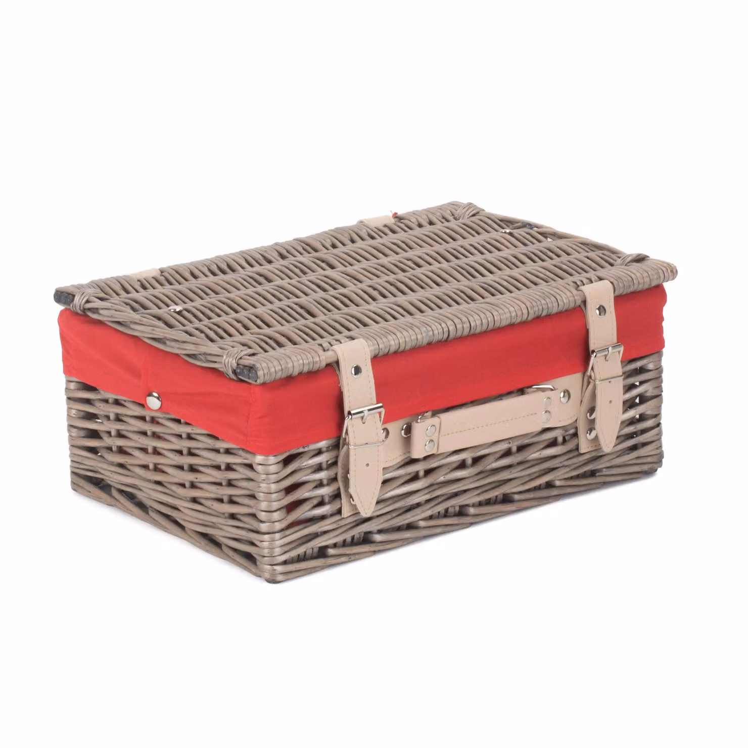 Red Wicker Picnic Basket with Cotton Lining, Antique Wash, 36 cm – 2