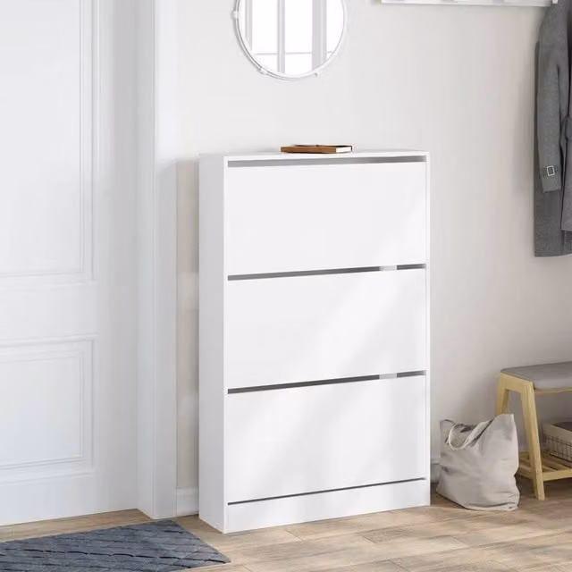 Berkfield Home White Shoe Cabinet with Tilting Compartments, W: 80 cm, D: 21 cm, H: 125.5 cm