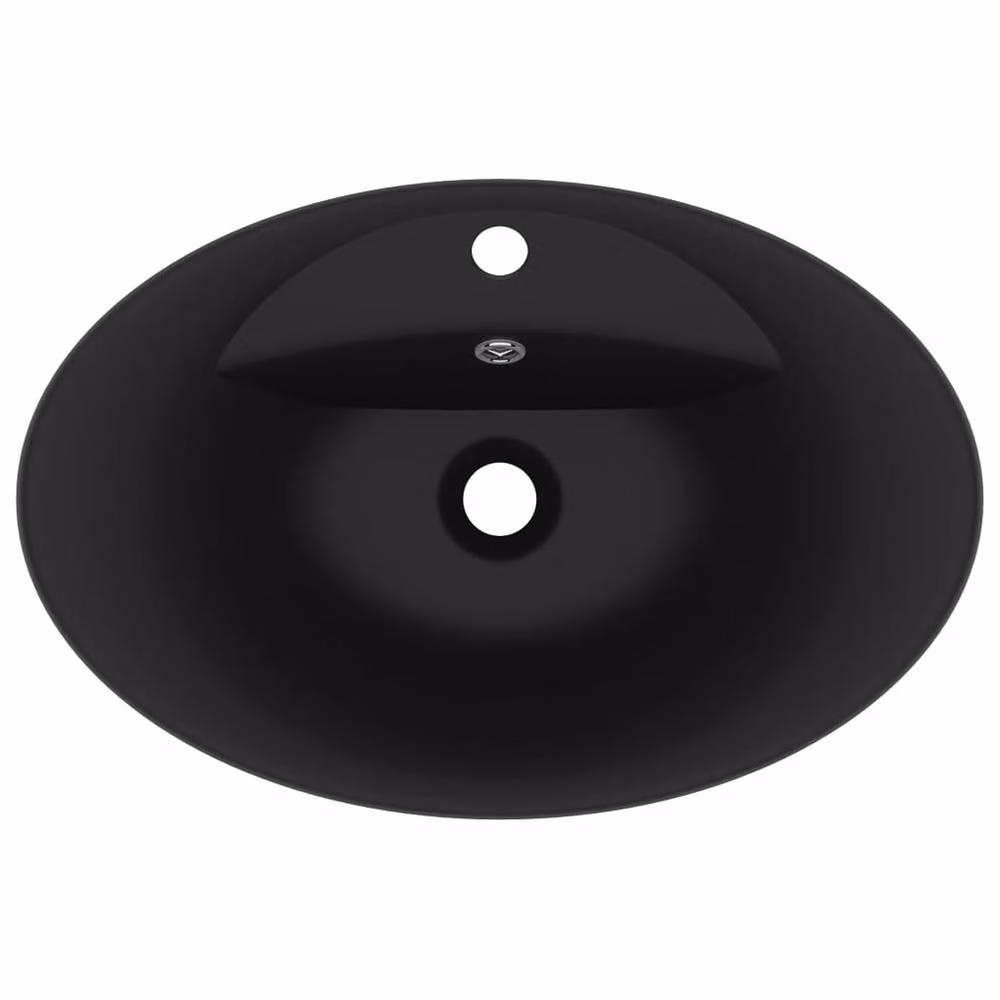 Berkfield Home Luxury Oval Ceramic Countertop Basin with Overflow in Matt Black, W: 58.5 cm, D: 39 cm – 4