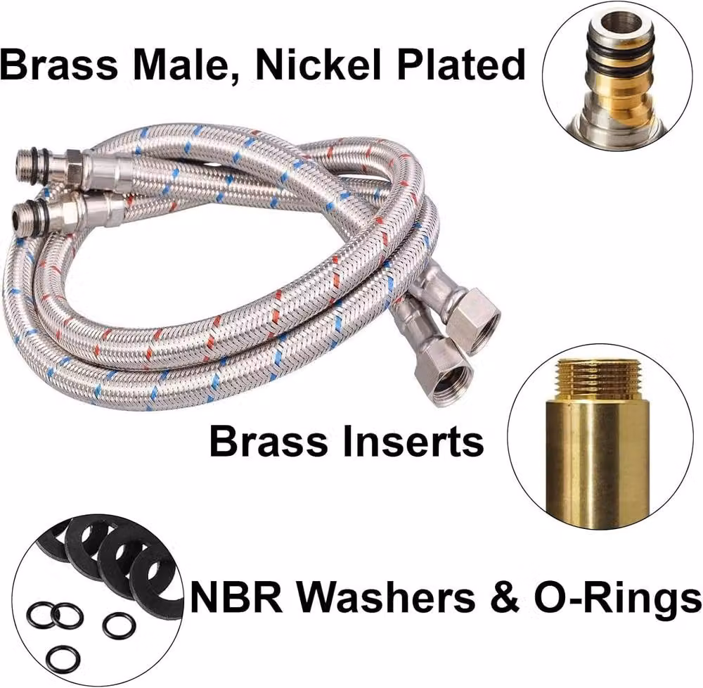 ATEK Pair of Silver Stainless Steel Braided Flexible Tap Connectors for Kitchen Sink and Bathroom Basin Monobloc Mixer Taps, Length: 90 cm – 3
