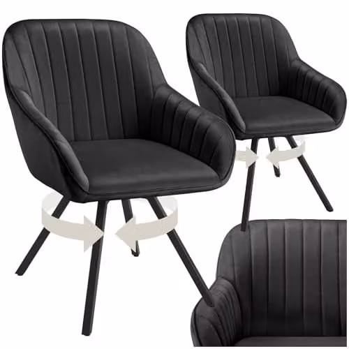 tectake Set of 2 Modern Black Armchairs for Dining Room, Kitchen or Home Office – 1