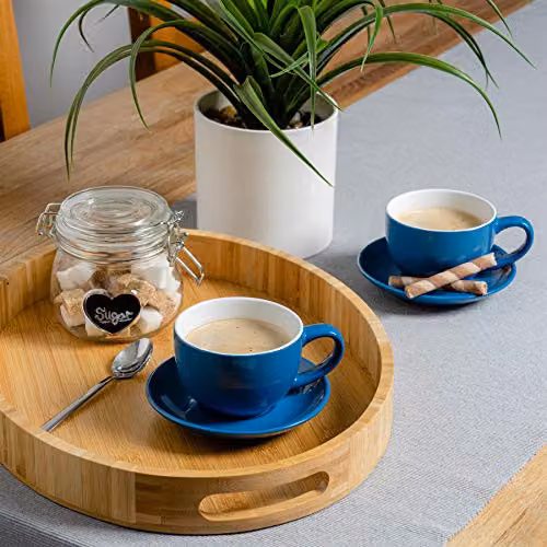 Argon Tableware Blue Stoneware Cappuccino Cup and Saucer Set, 6 Pieces – 2