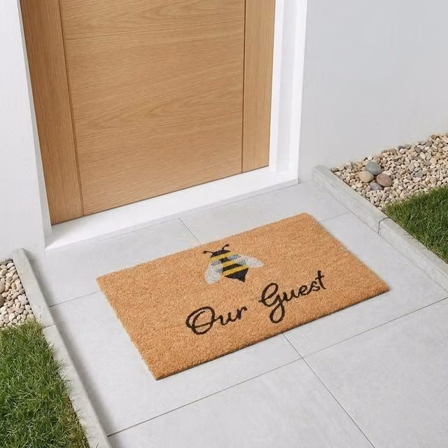 Garden Greatness Bee Our Guest Natural Coir Doormat, Brown/Sand, W: 75 cm, D: 45 cm, H: 1.5 cm