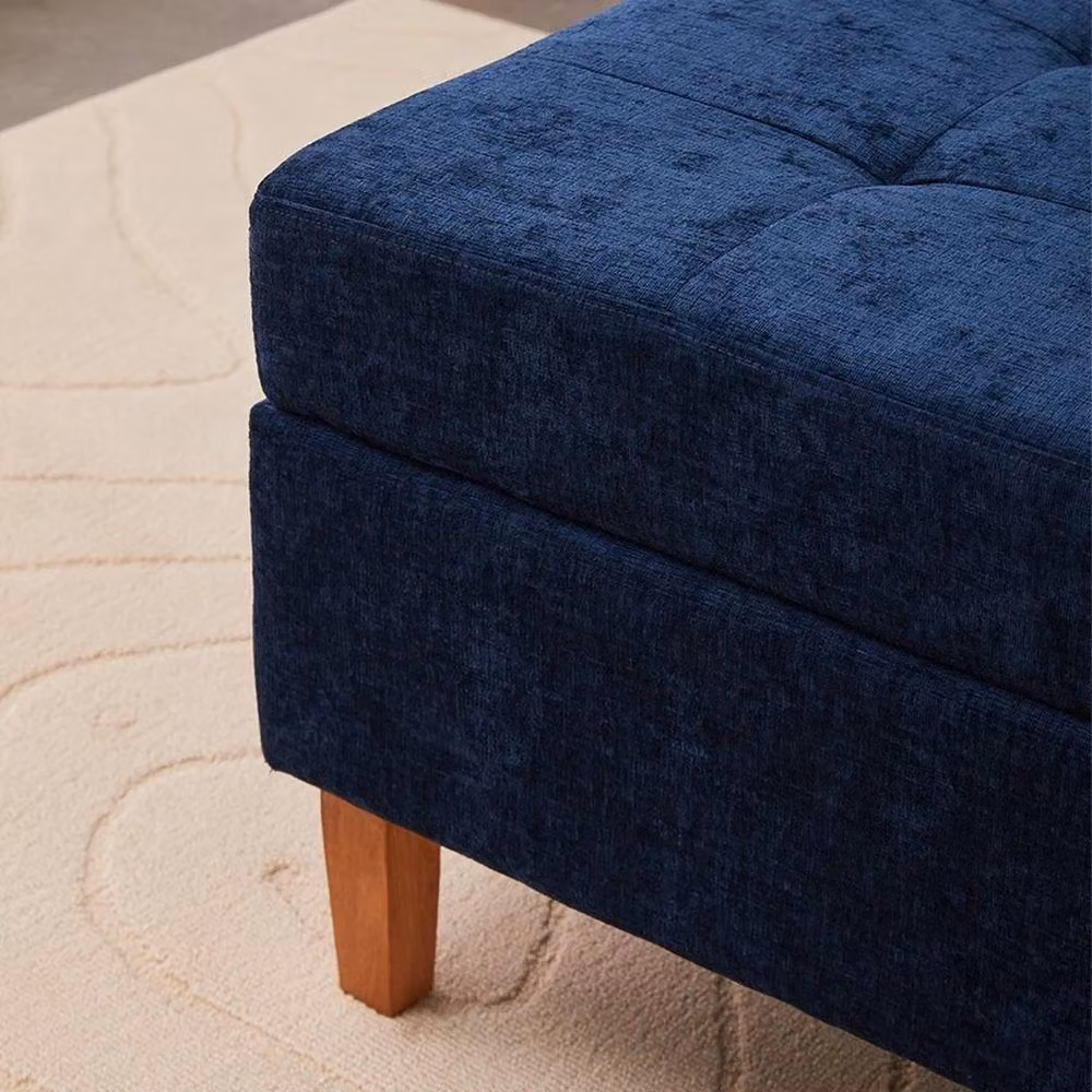 KORVIXA Blue Upholstered Flip Top Bench with Rubberwood Legs, W: 100 cm, D: 60 cm, H: 33.5 cm – 3
