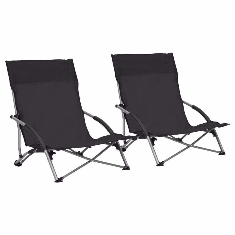 Berkfield Home Set of 2 Folding Beach Chairs in Black Fabric with Armrests – 2