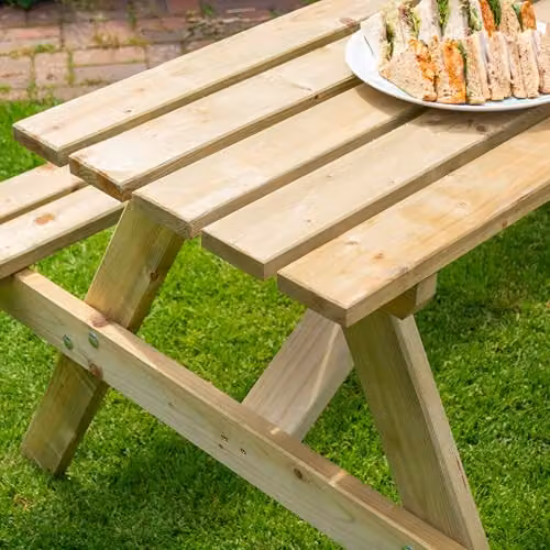 Rowlinsons Traditional 6 Seater Outdoor Picnic Table in Brown, W150 x D120 x H71 cm – 5