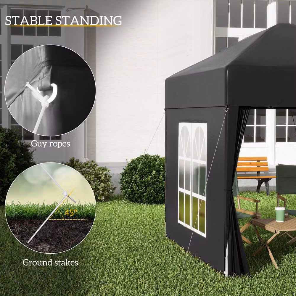 Outsunny Black Pop Up Gazebo with Windows and Hip Roof, W/D/H: 200 x 200 x 240 cm – 7