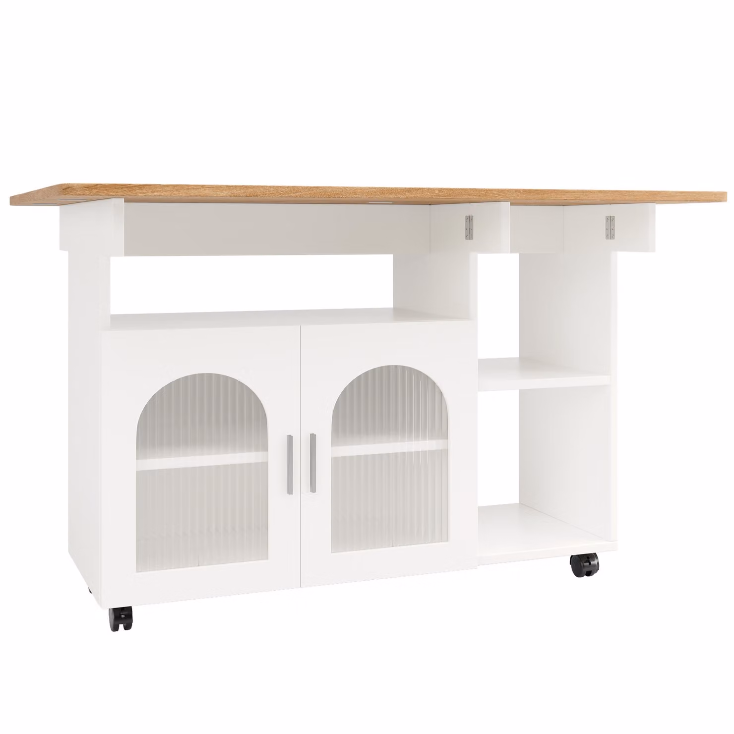 Aosom UK Mobile Kitchen Island with Fold-Down Dining Extensions and Open Shelves, White, W/D/H: 120 x 30-70 x 79.5 cm – 2