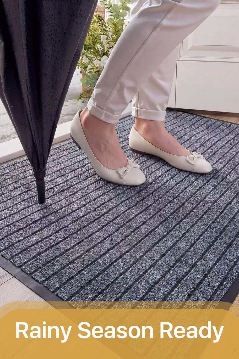 Living and Home Rectangular Non-Slip Striped PVC Entryway Doormat in Grey, W: 100 cm, D: 80 cm – 2