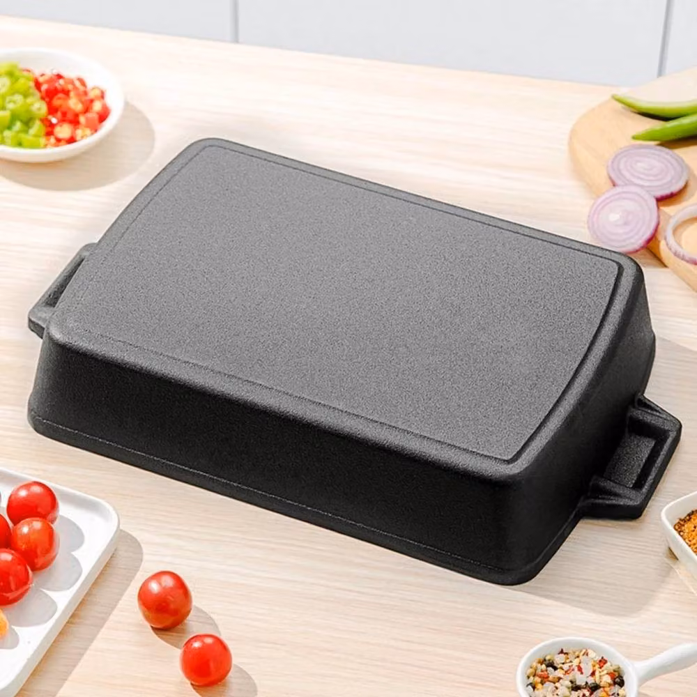 Kelvenix Pre-Seasoned Deep Rectangular Cast Iron Roasting Pan in Black – 4
